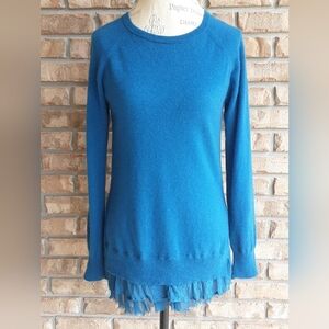Garnet Hill Blue 100% Cashmere Crew Neck Sweater.
